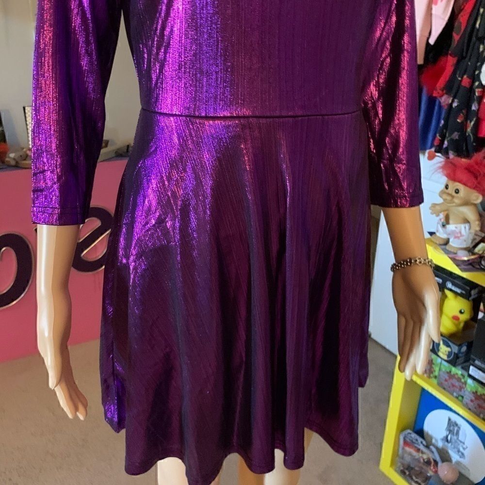Radiant Spark Purple Metallic Skater Dress NWT SML - Picture 9 of 12